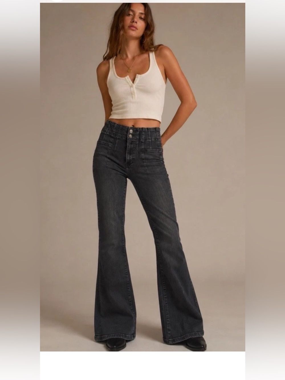 We The Free Free People Jayde Flare Super High Rise Black Jeans Festival Y2K 29